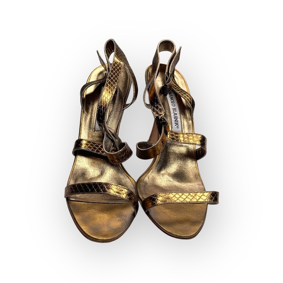 Manolo Blahnik ❤︎ Sizzle Strappy Heeled Sandals ❤︎ Bronze Reptile ❤︎ 39.5 8.5 9 - Picture 6 of 16